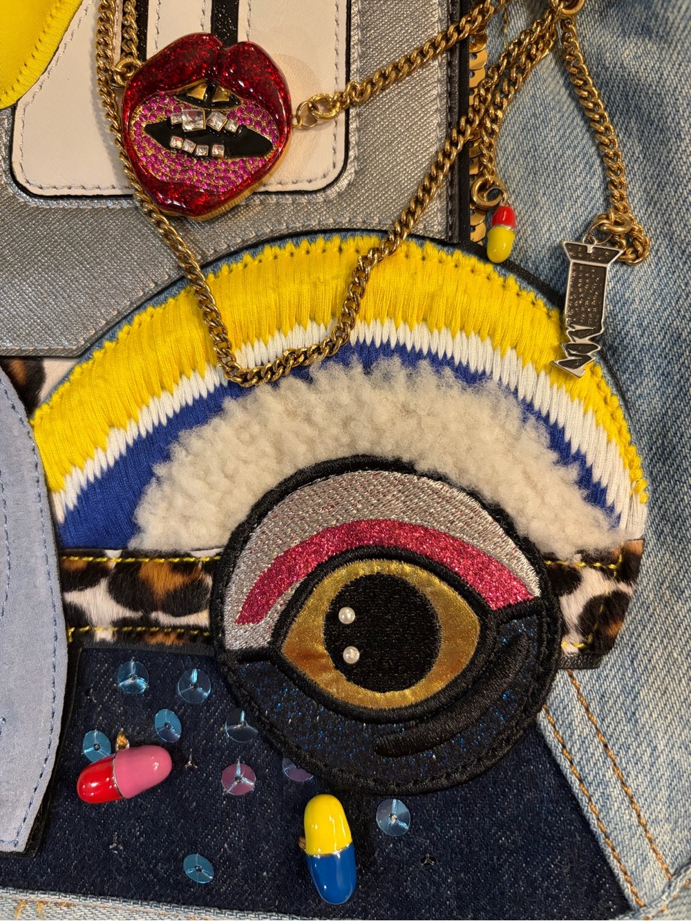 Marc Jacobs x Julie Verhoeven Applique Abstract-Art Denim Messenger Bag - Picture 2 of 13